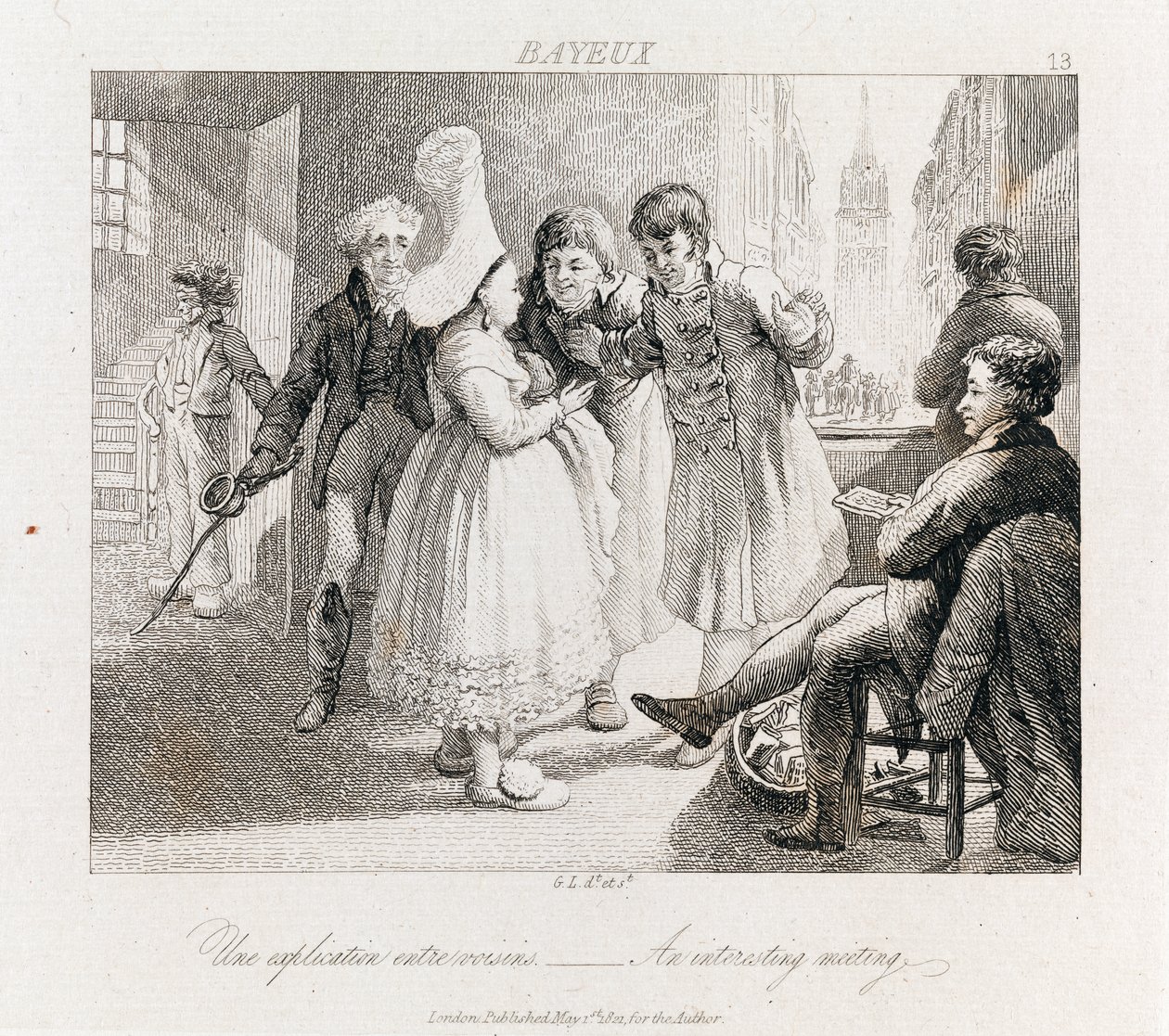 Interessant møde - Bayeux, ca. 1821 (radering) af George Robert Lewis
