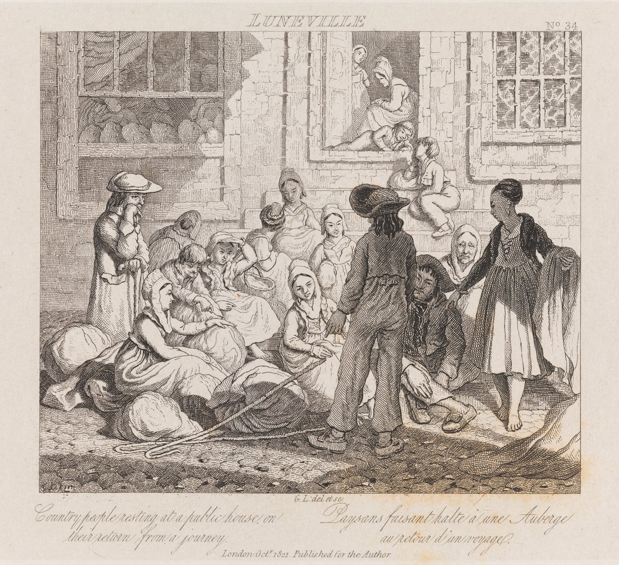 Peasants Resting, Luneville, ca. 1821 (radering) af George Robert Lewis