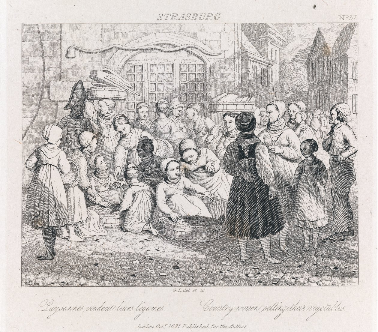 Peasants Selling, Strasburg, ca. 1821 (radering) af George Robert Lewis