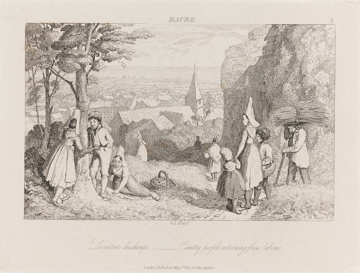 Returning From Labor, Havre, ca. 1821 (radering) af George Robert Lewis