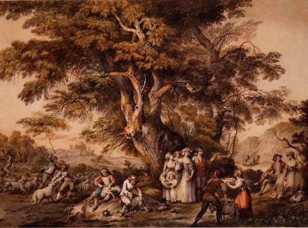 Sommer: Fåreklipning, ca. 1780 (akvarel og kropsfarve på papir) af George Robertson