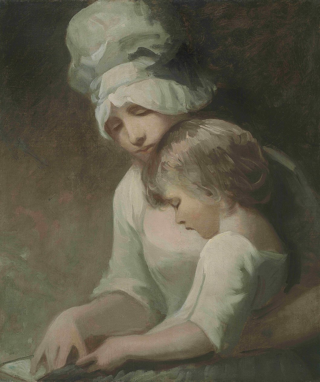 En mor og et barn læser fru Cumberland og hendes søn af George Romney