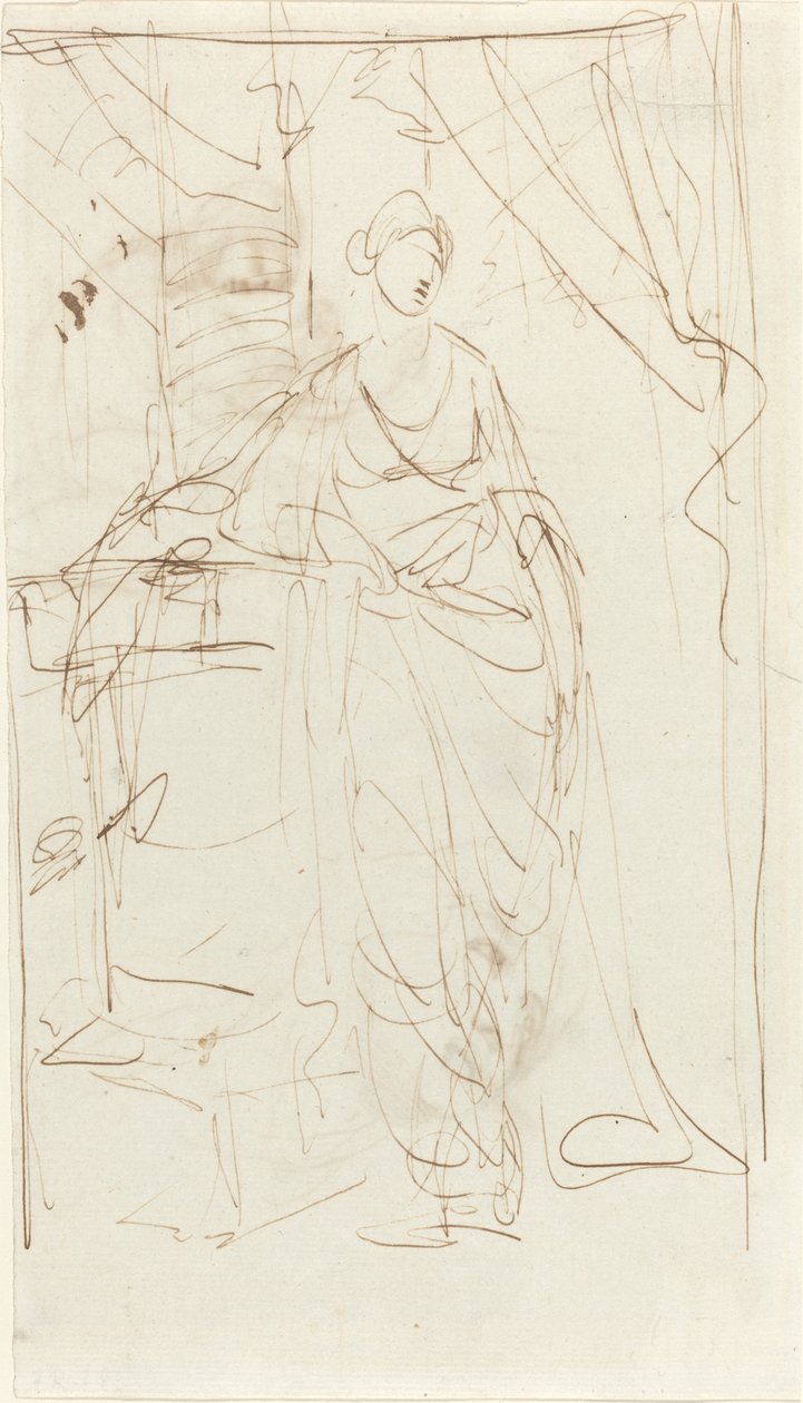 En elegant dame i klassisk kjole [recto] af George Romney