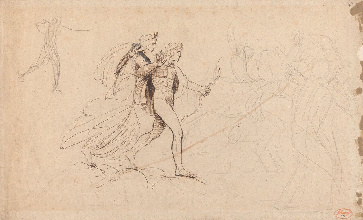 Apollo, Diana og rytteren i »Niobes børns død« af George Romney