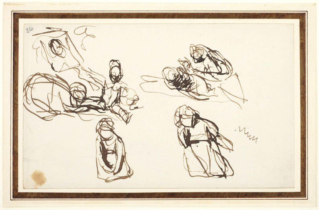 Børn siddende på jorden, muligvis studier til »Infant Shakespeare med tragedie og komedie« af George Romney