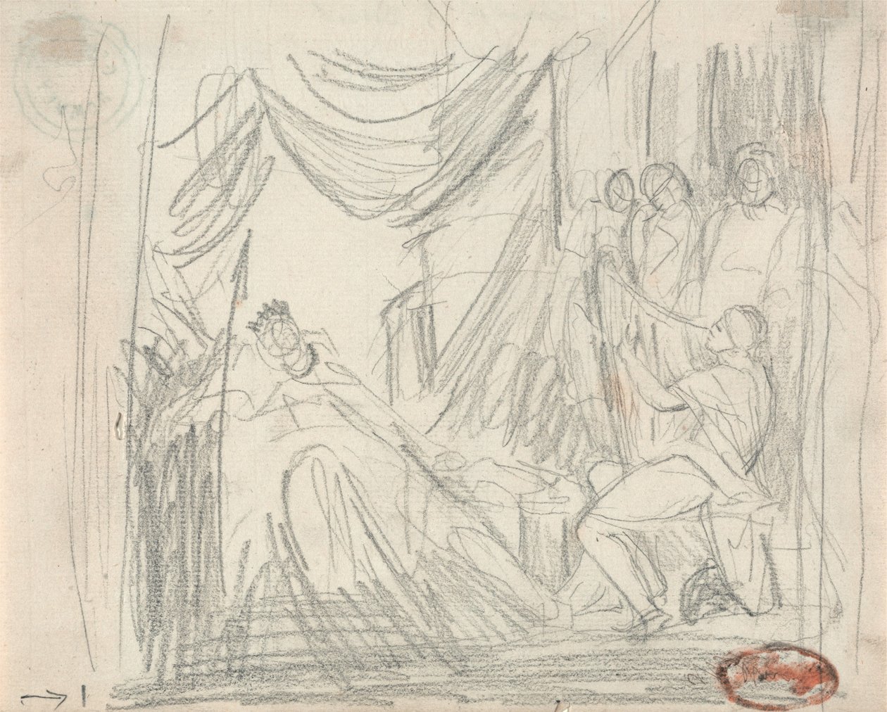 David spiller på harpe for kong Saul af George Romney
