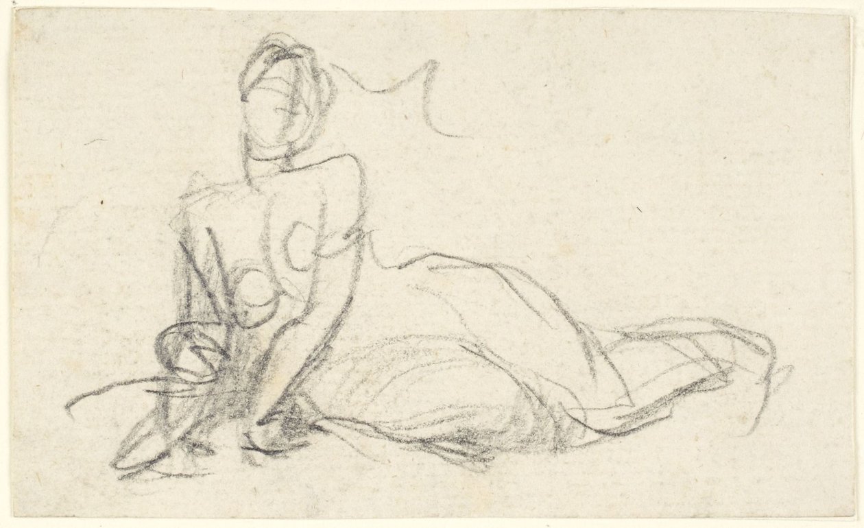 Kvindelig figur siddende på jorden af George Romney