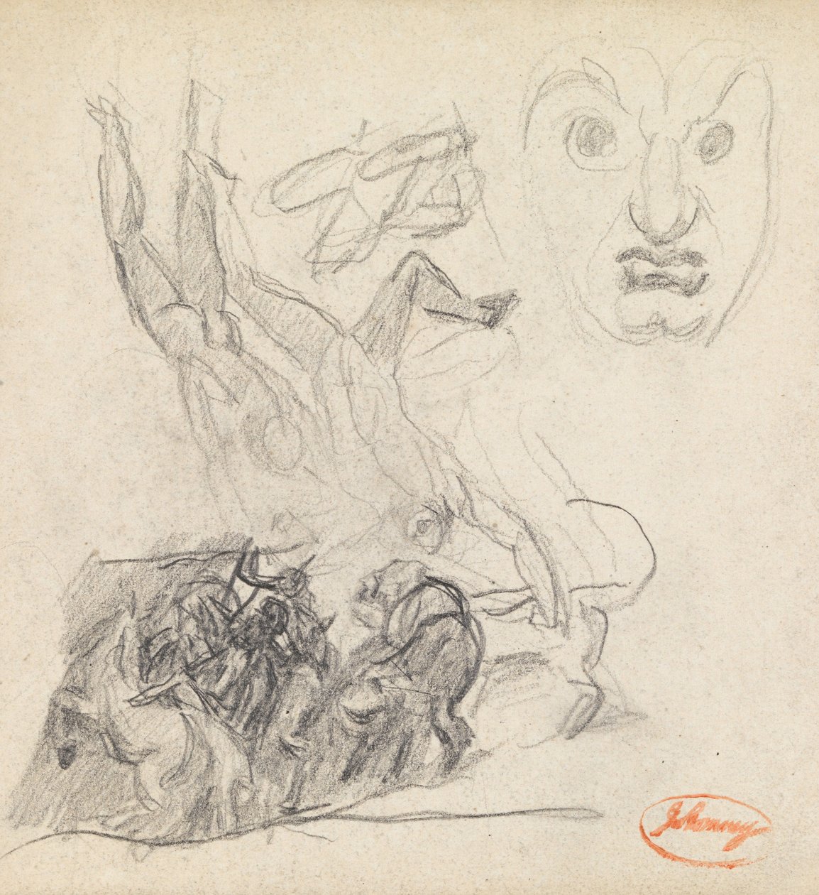 Studie i figurkomposition nr. 21 med et ansigt af George Romney