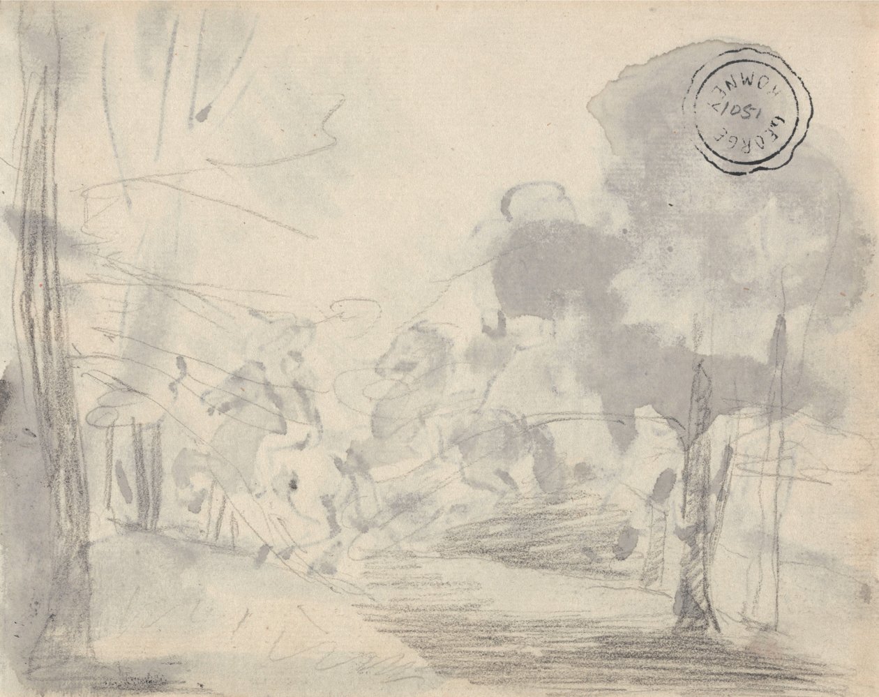 Lysning med træer af George Romney