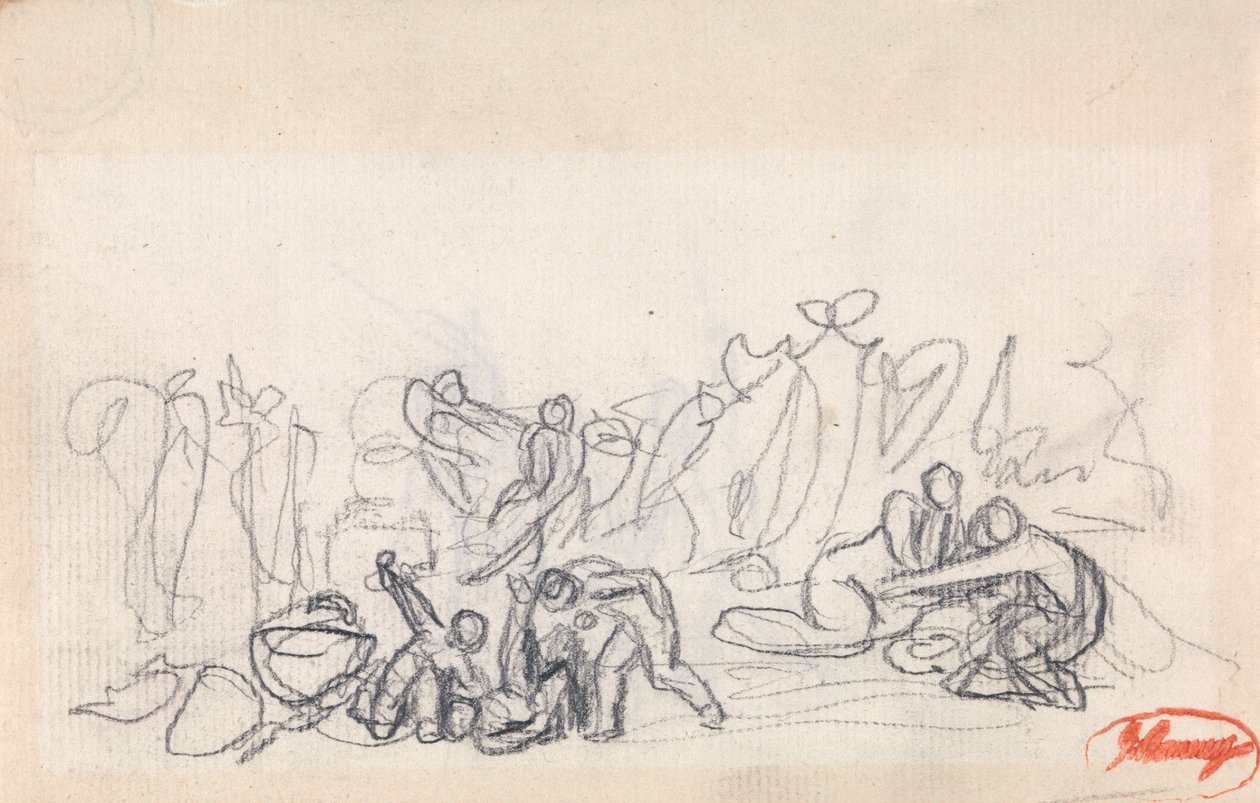 En gruppe figurer, muligvis kvinder og børn, der leger af George Romney