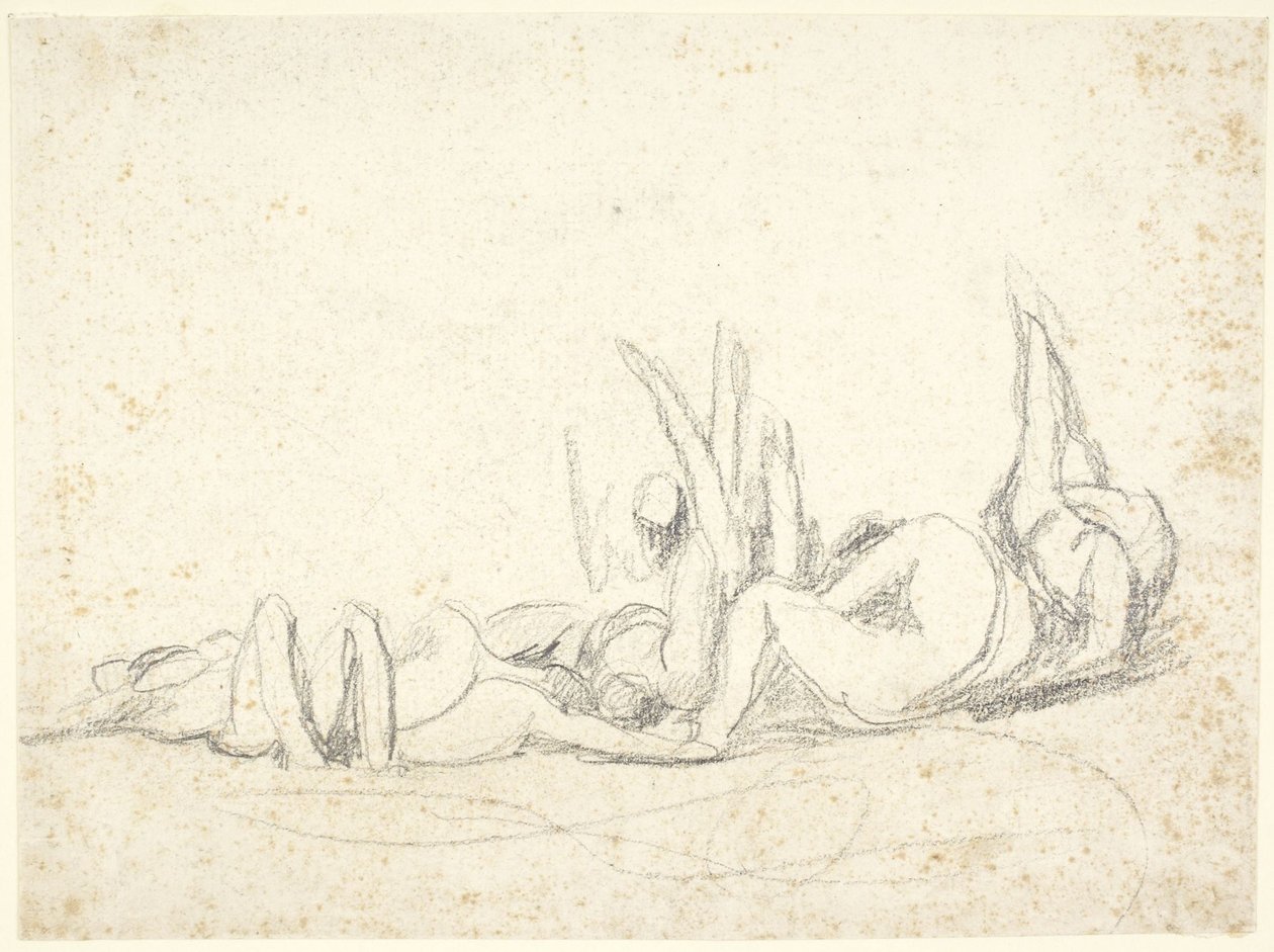 Gruppe af lidende figurer på jorden  (skitse til »Howard besøger fængsler«) af George Romney