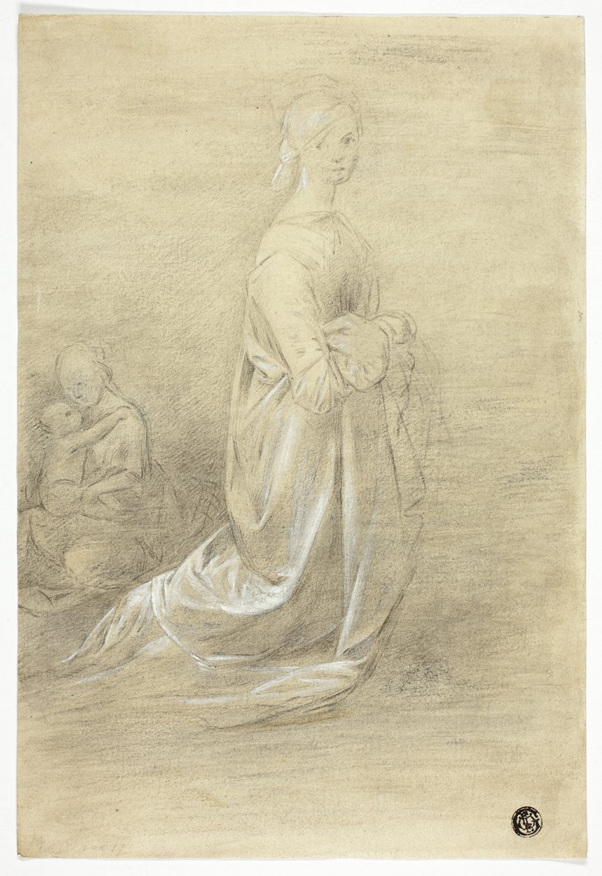 Knælende kvinde, siddende mor og barn af George Romney