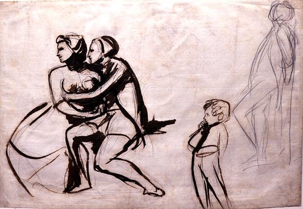 Lovers Espied by a Child (vask med pen og blæk) af George Romney
