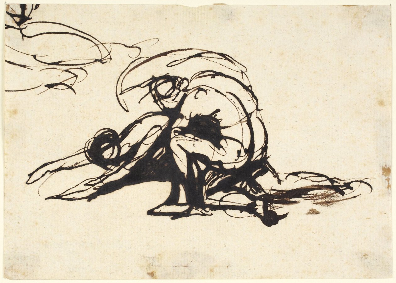 En nøgen figur, der bøjer sig over en liggende figur af George Romney