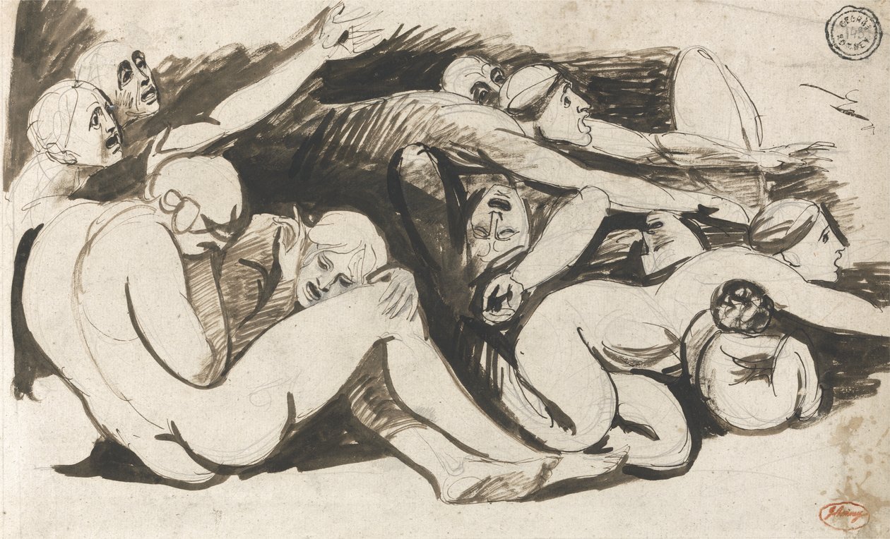 Fængselsscene (pensel og blæk over grafit på papir) af George Romney