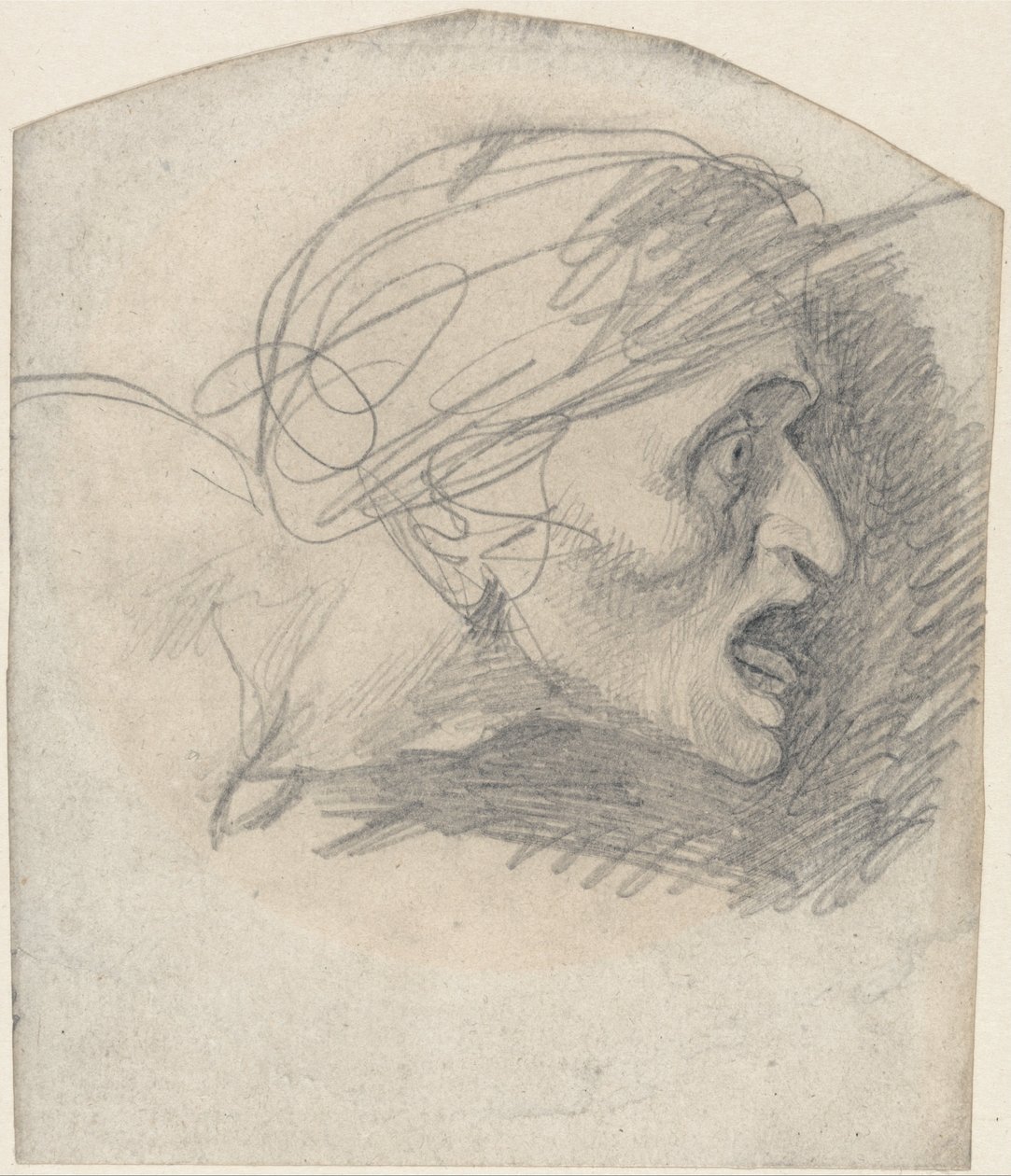 Profil af et grotesk hoved vendt mod højre af George Romney