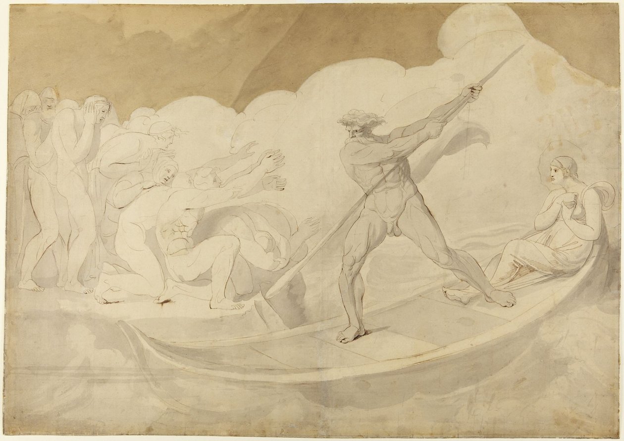 Psyche blev sejlet over Styx fra Apuleius, »Det gyldne æsel«, VI, 18 af George Romney