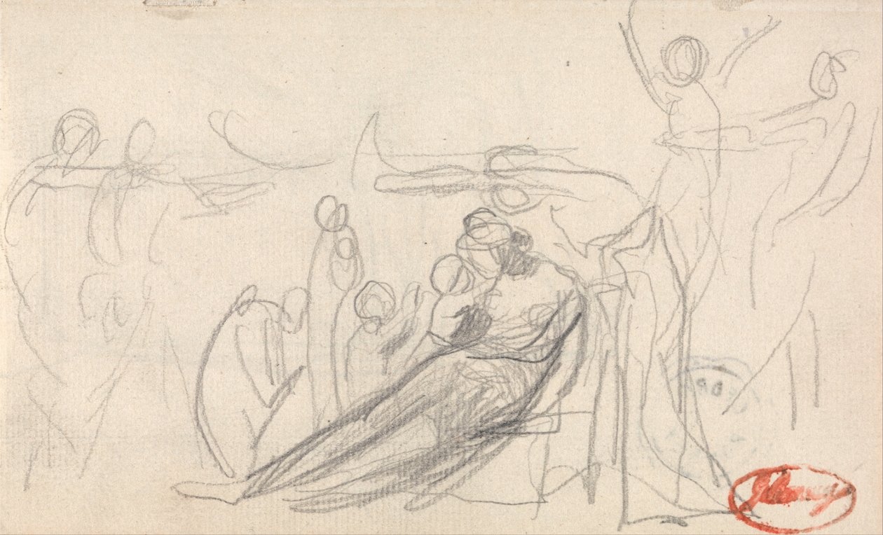 Liggende figur med børn og andre figurer af George Romney