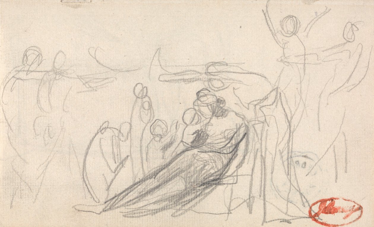 Liggende figur med børn og andre figurer af George Romney