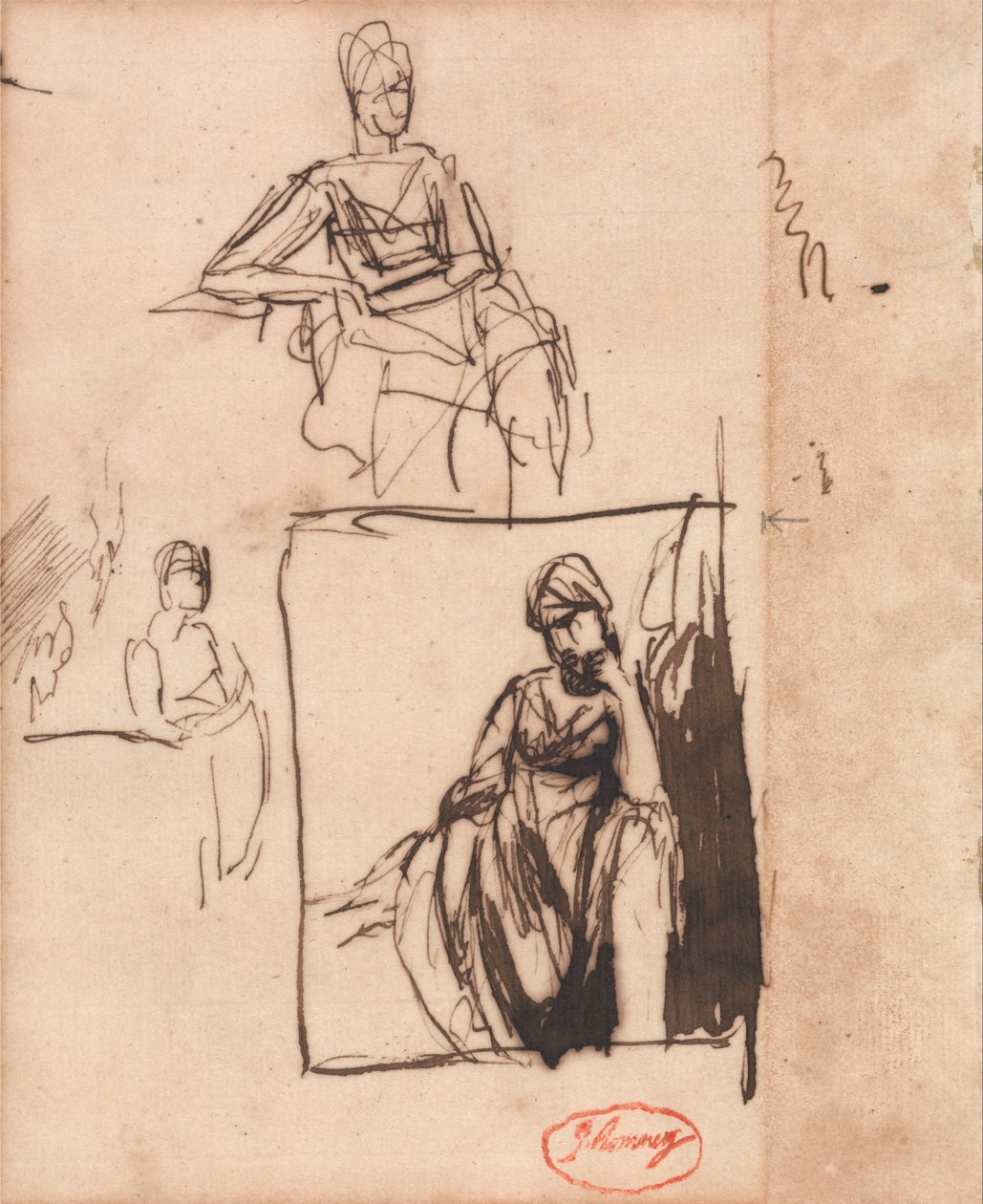 Siddende kvinde: Tre stillinger af George Romney