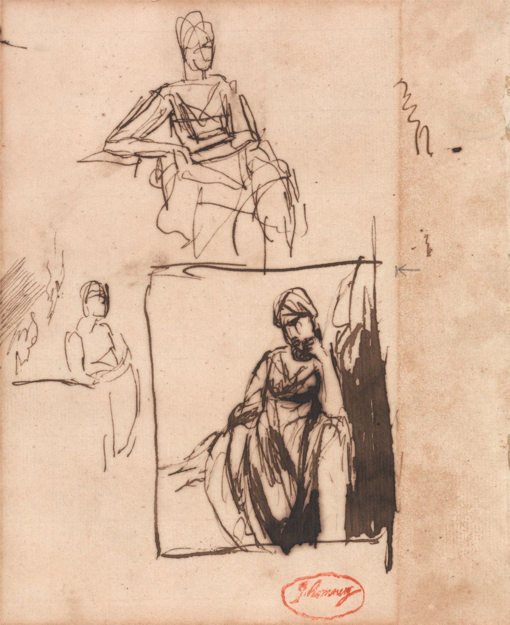 Siddende kvinde: Tre stillinger af George Romney