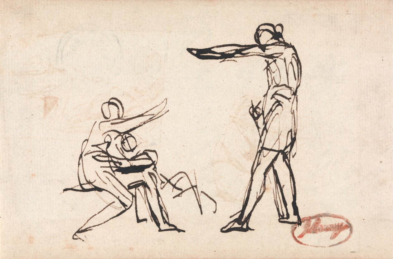 Stående figur truer en mor og et barn af George Romney