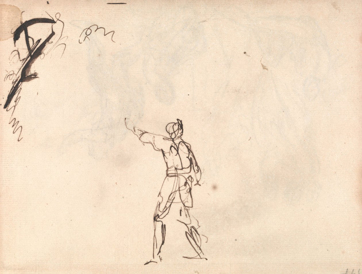 Stående figur med løftet arm, muligvis Macbeth af George Romney