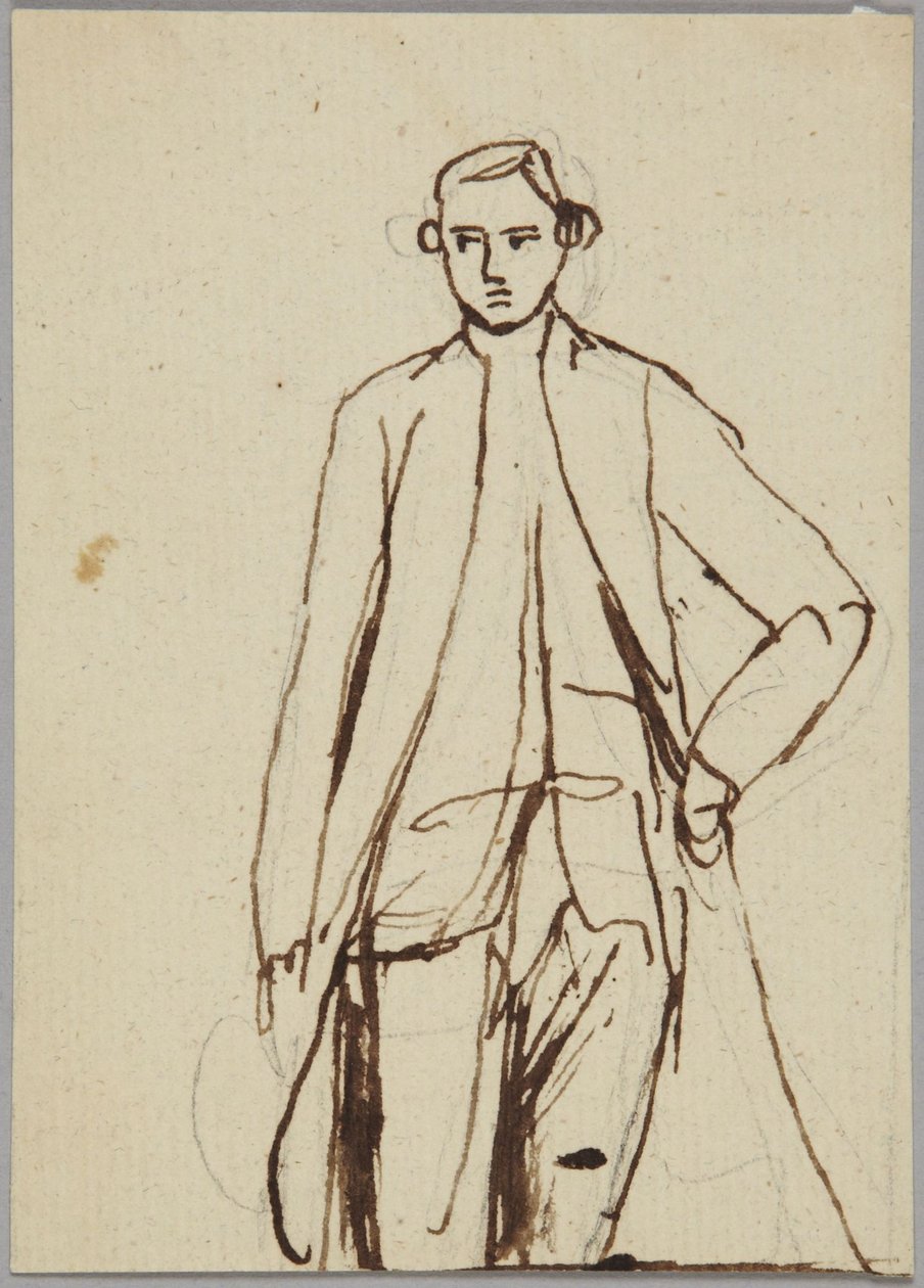 Stående mandlig figur, venstre hånd på hoften, portrætstudie af George Romney