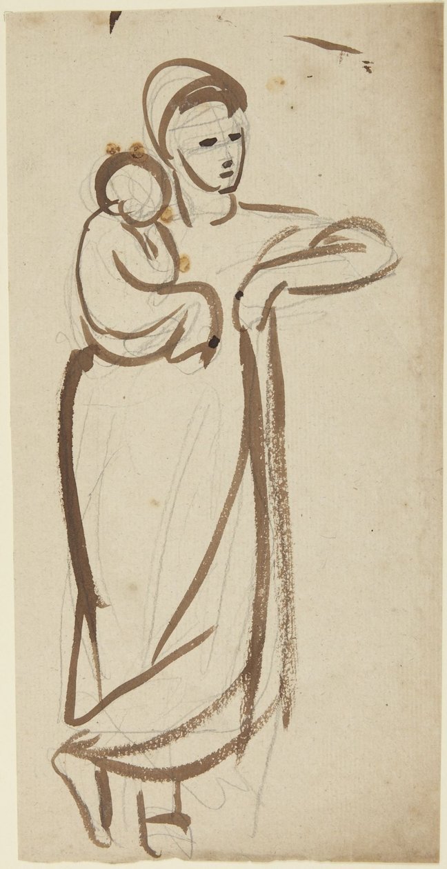 Stående kvindefigur, der holder et barn af George Romney