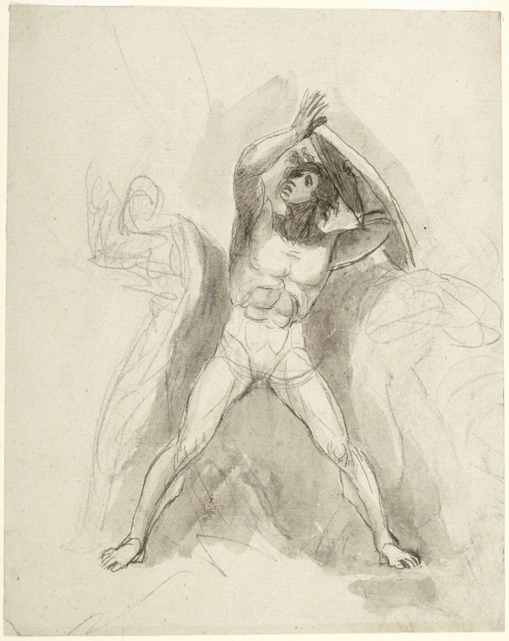 Stående mandlig nøgenfigur med skjold af George Romney