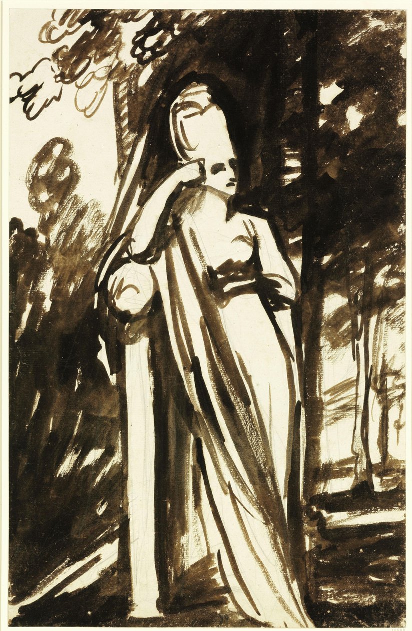 Stående kvinde ved en stele af George Romney