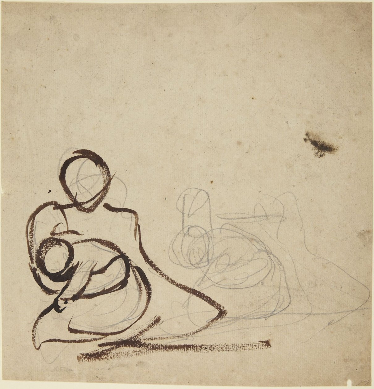Studier af en siddende kvinde, der holder et barn af George Romney