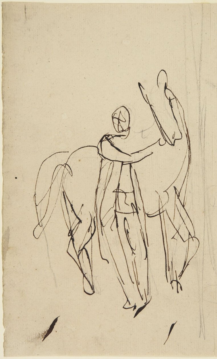 Studie til et portræt af en mand, der står sammen med en hest af George Romney