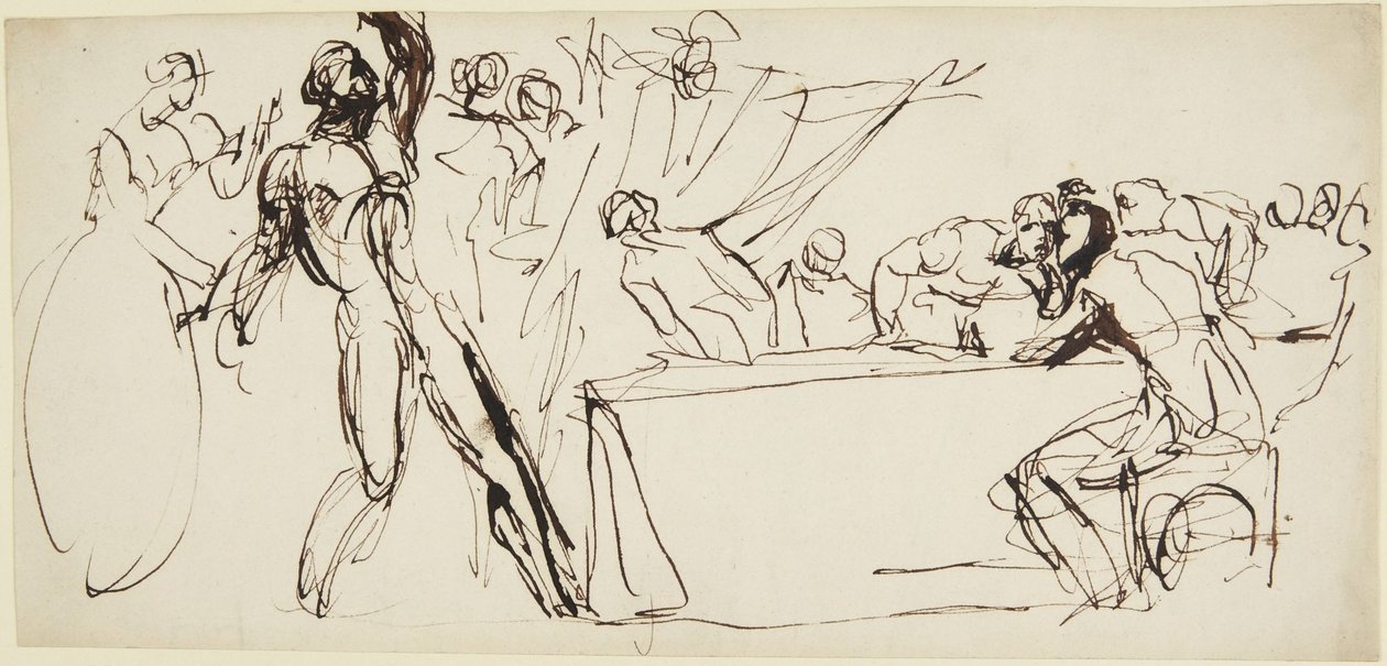 Undersøgelse af Banquos spøgelse fra festmåltidsscenen i »Macbeth« af George Romney
