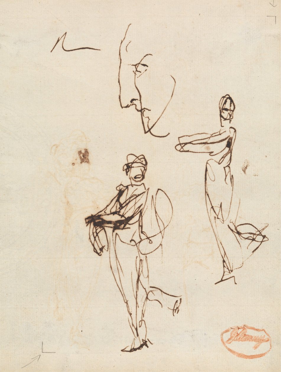 Studie af to figurer og et ansigt af George Romney