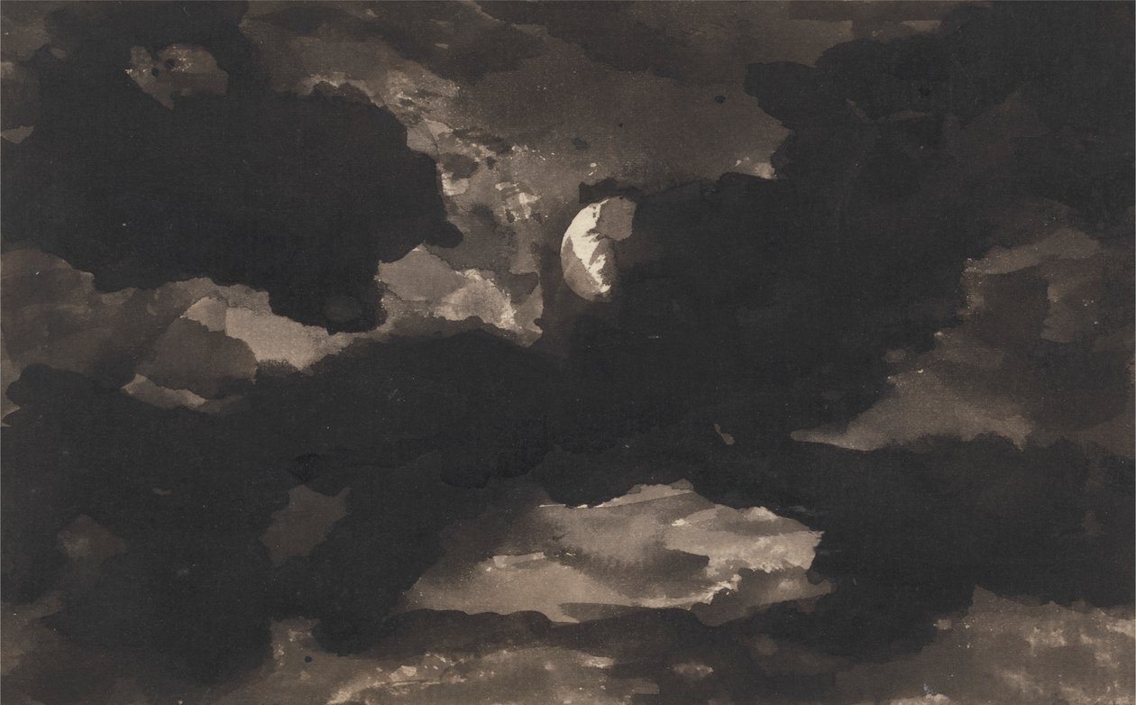 Studie af en skyet månebelyst himmel af George Romney