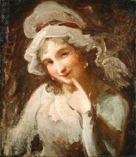 Studie af en smilende ung kvinde (olie på lærred) af George Romney