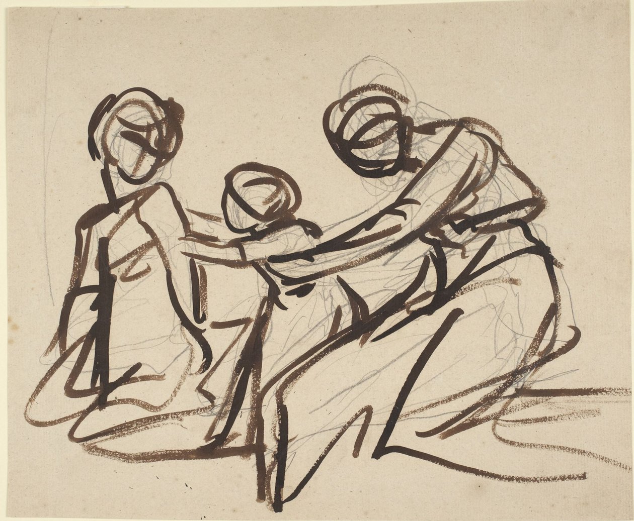 Studie af to siddende kvinder med et barn af George Romney