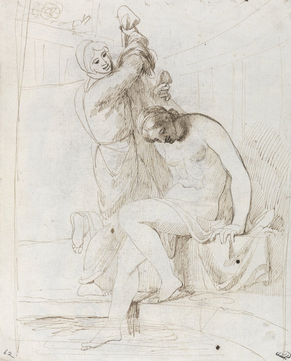 The Bath of Bathsheba (pen og brunt blæk på lagt papir) af George Romney
