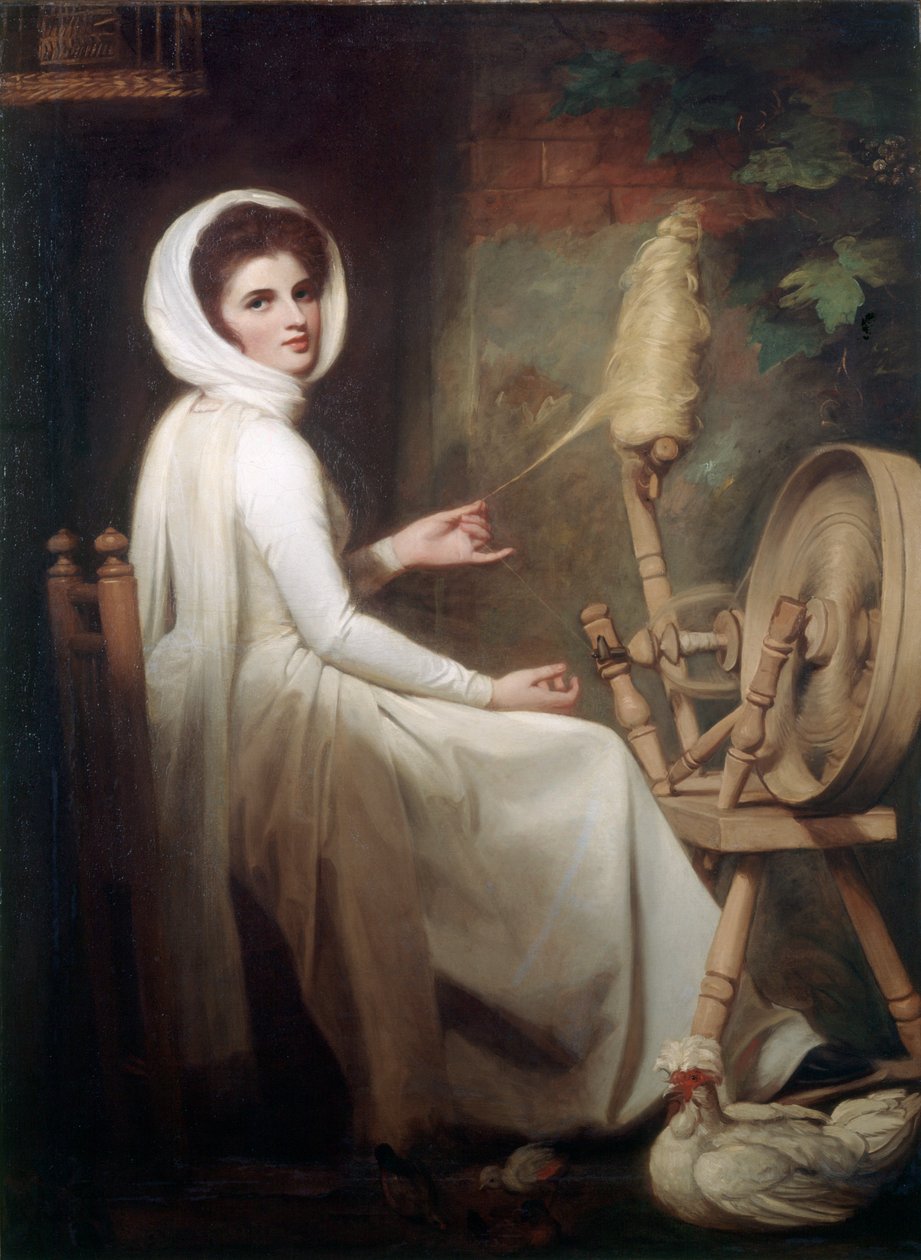 Spinstress Lady Emma Hamilton ved Spinning Wheel af George Romney