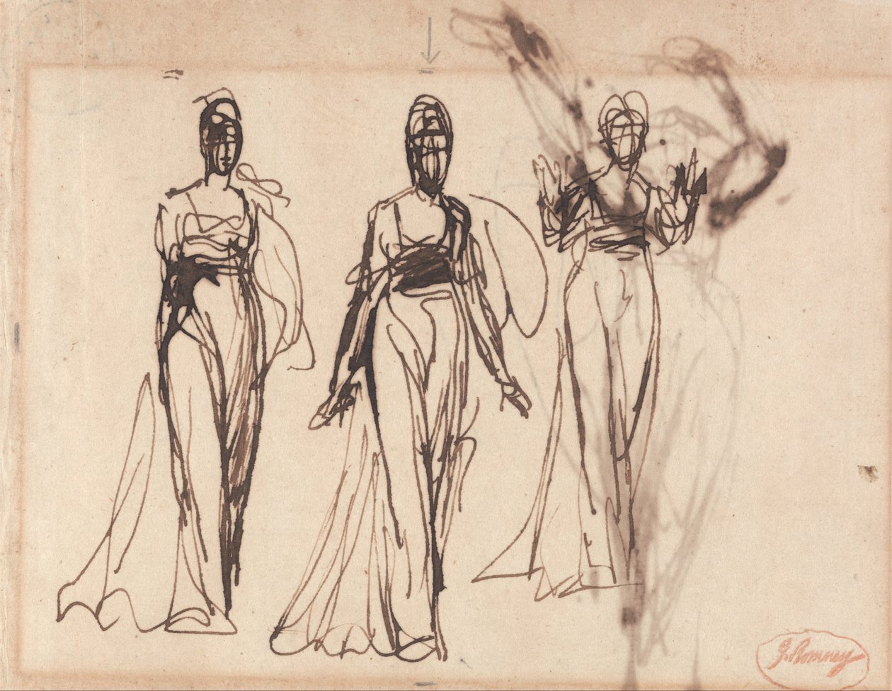 Tre studier af en stående kvinde, muligvis Lady MacBeth af George Romney