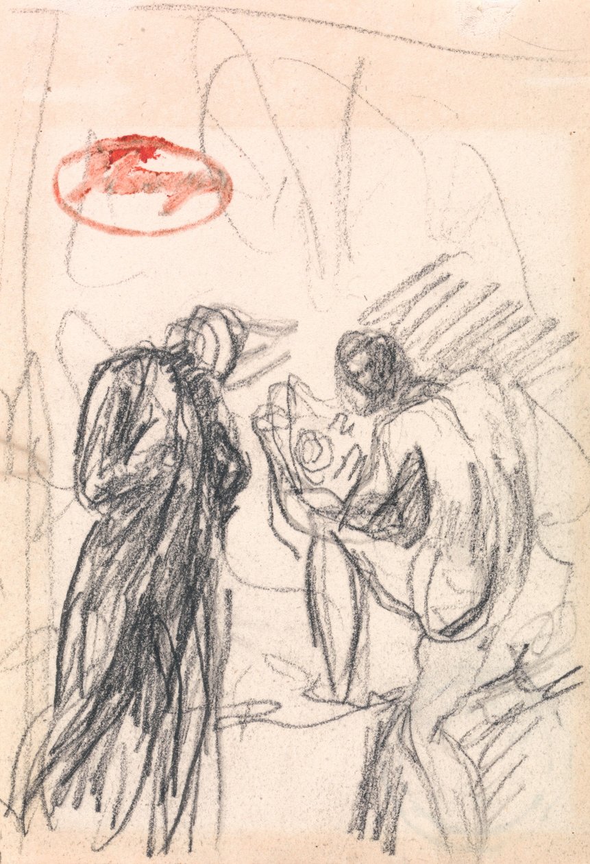 To figurer, hvoraf den ene er en knælende mandlig nøgenfigur af George Romney