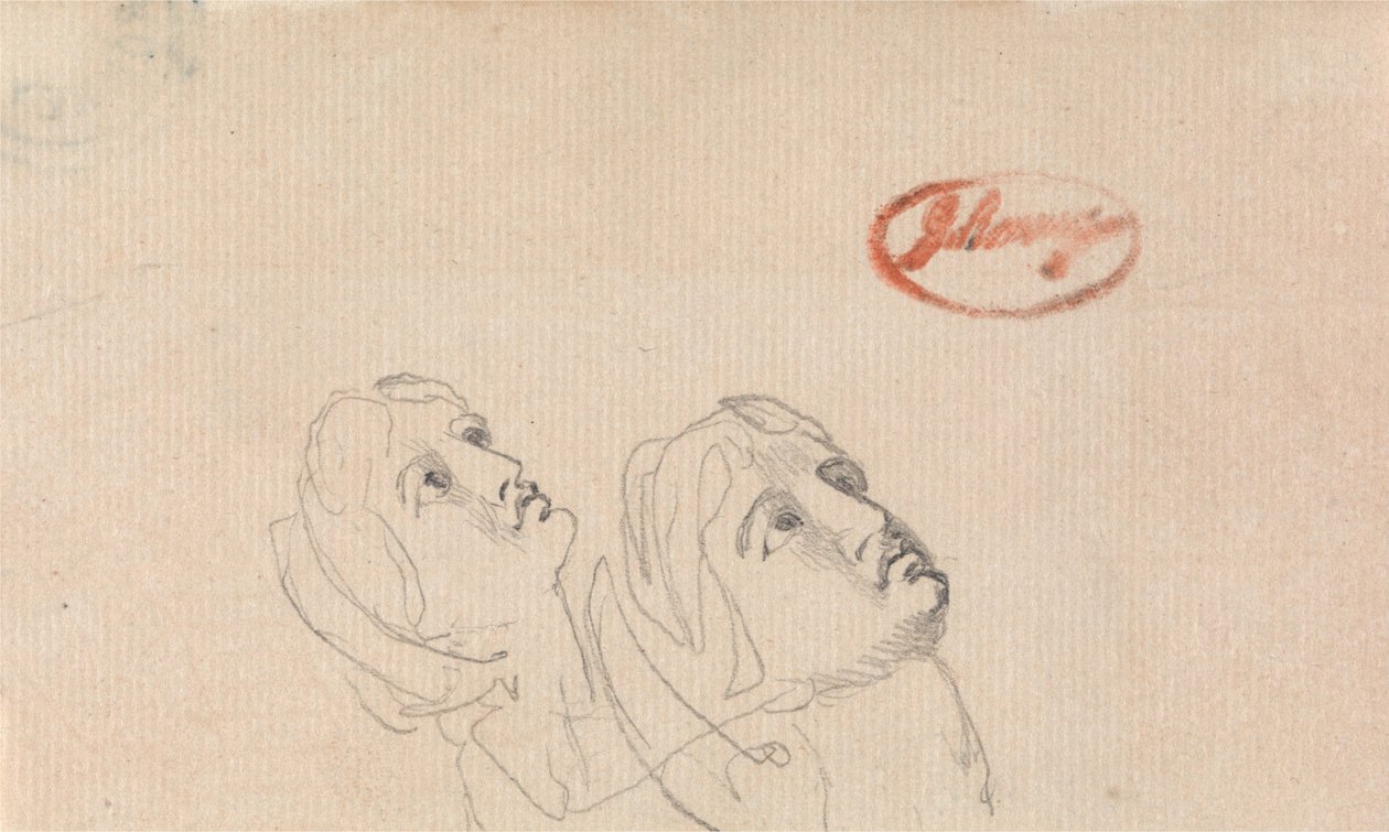 To hoveder, der kigger op af George Romney