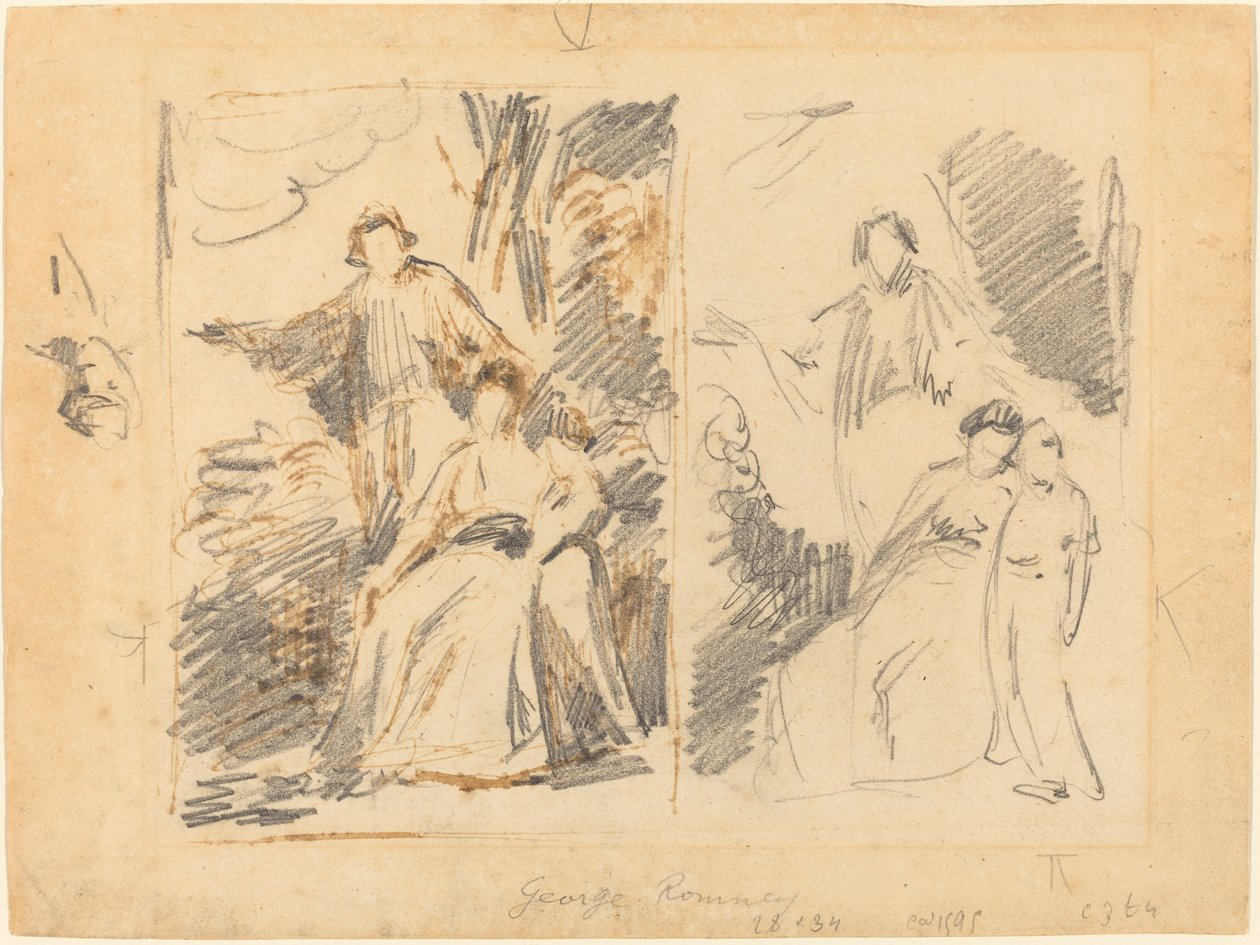 To studier til et portræt af familien Warren af George Romney