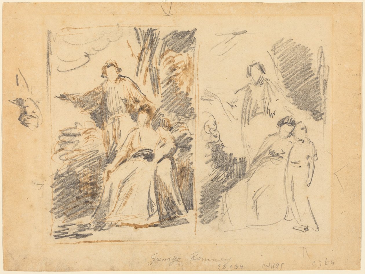 To studier til et portræt af familien Warren af George Romney