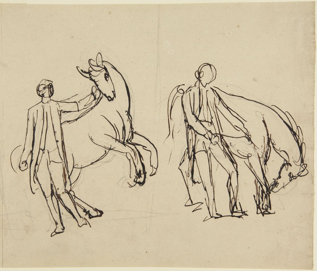 To studier til et portræt af en mand med en hest af George Romney