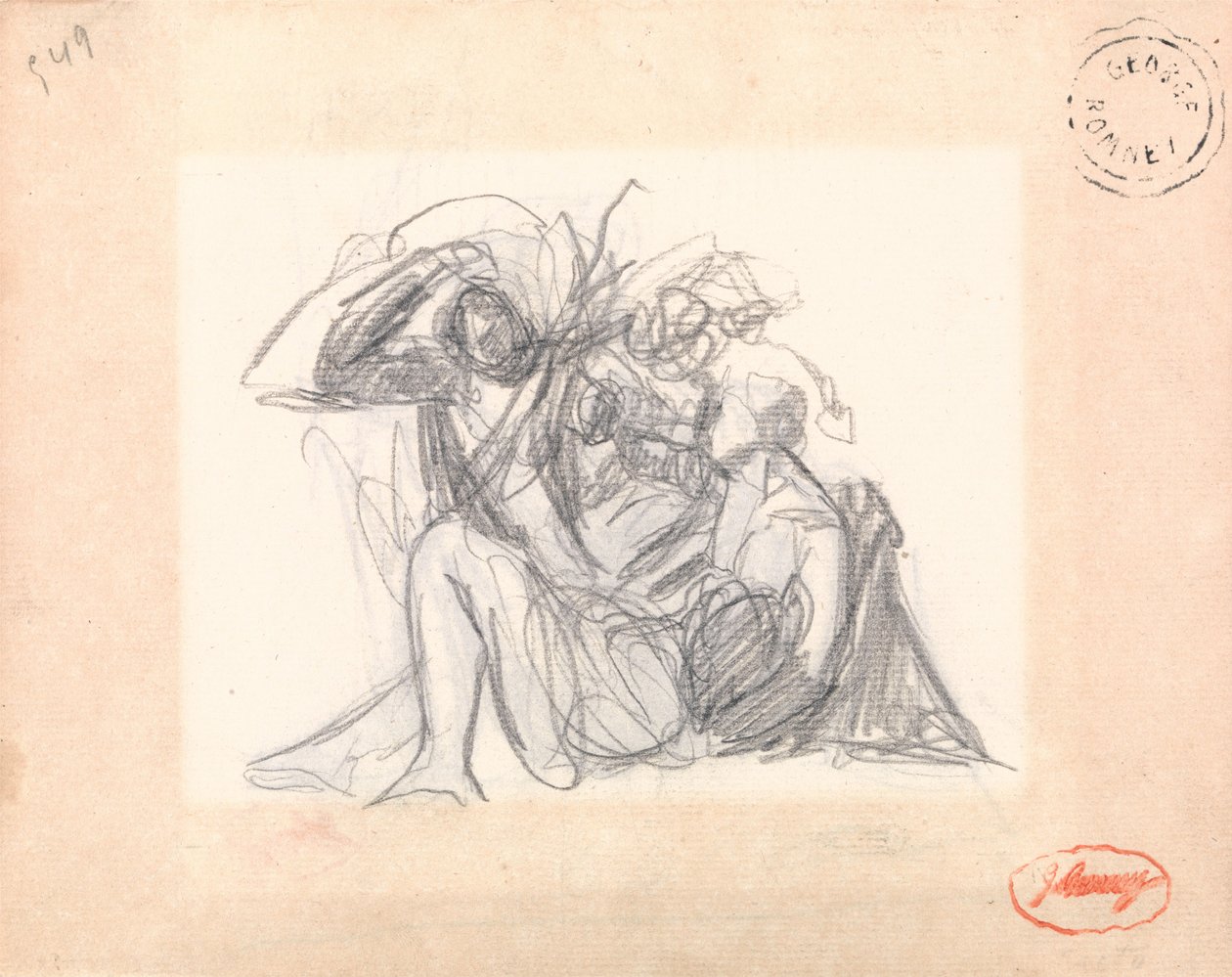 Uidentificeret motiv: Liggende kvinde og andre figurer af George Romney