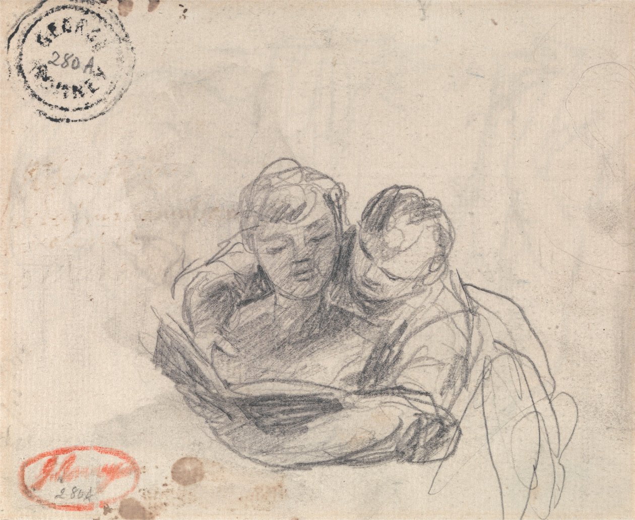 Kvinde, der lærer et barn at læse af George Romney