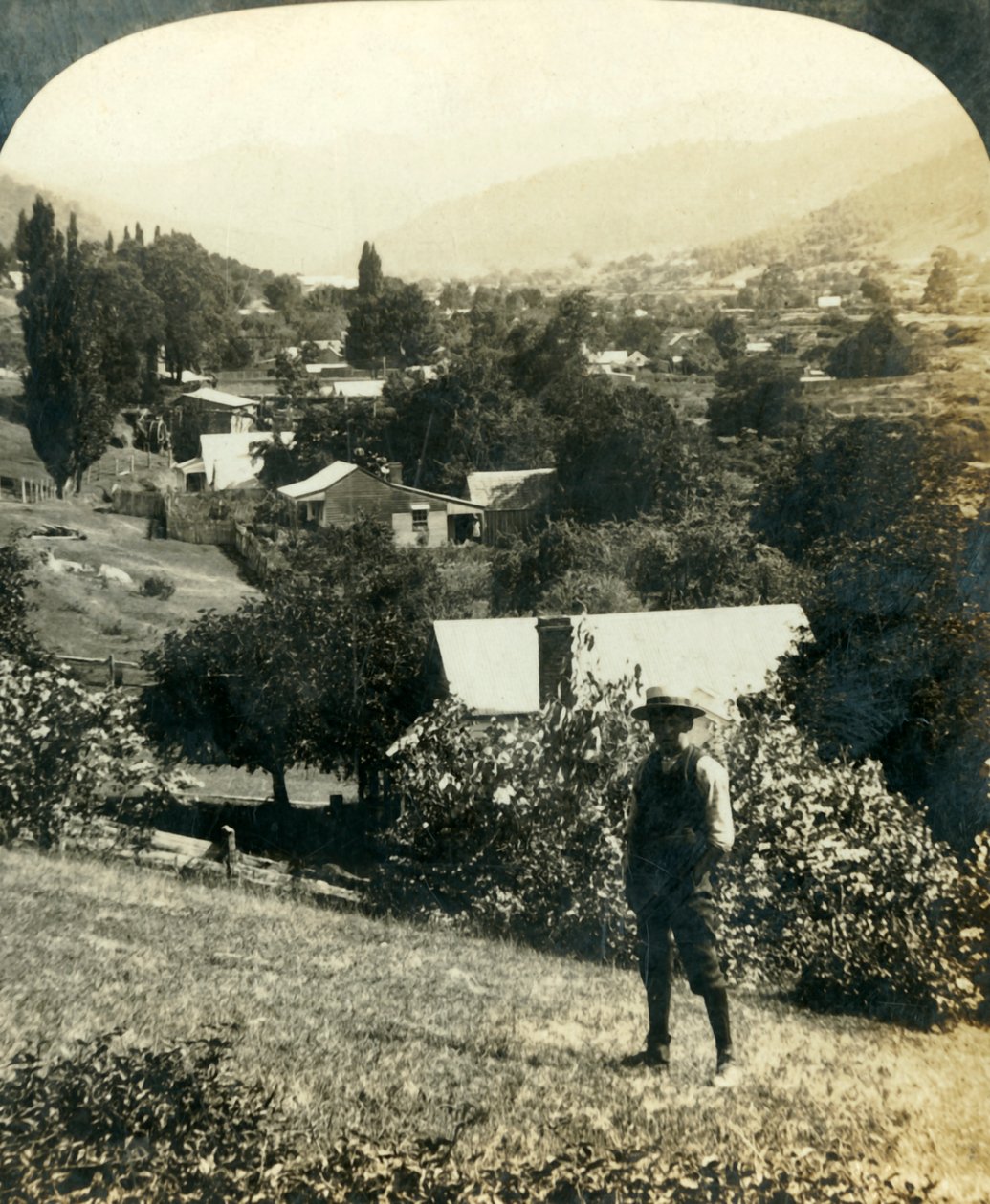 Fugleperspektiv af Wandiligong, Victoria, Australien, c1909. af George Rose