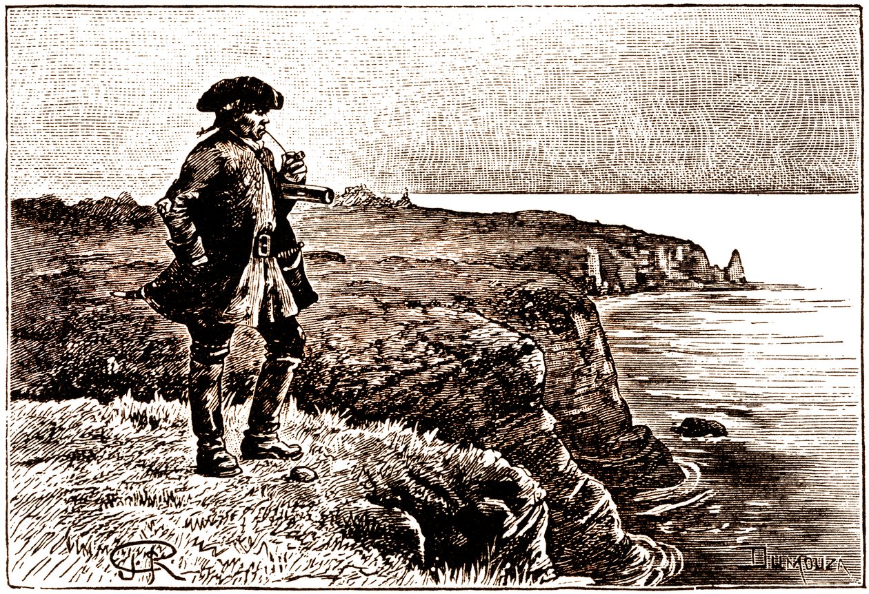 Kaptajn Billy Bones ser piraternes ankomst af George Roux